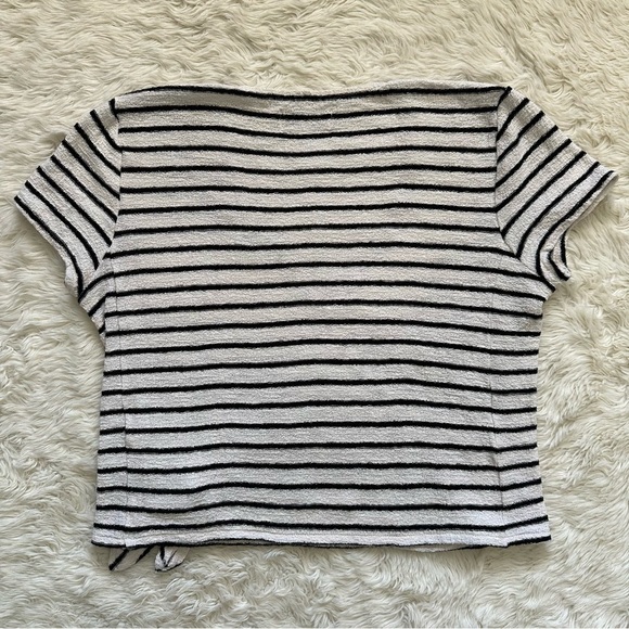 Madewell Texture & Thread Short-Sleeve Wrap Top in Stripe Black White S - Picture 5 of 12